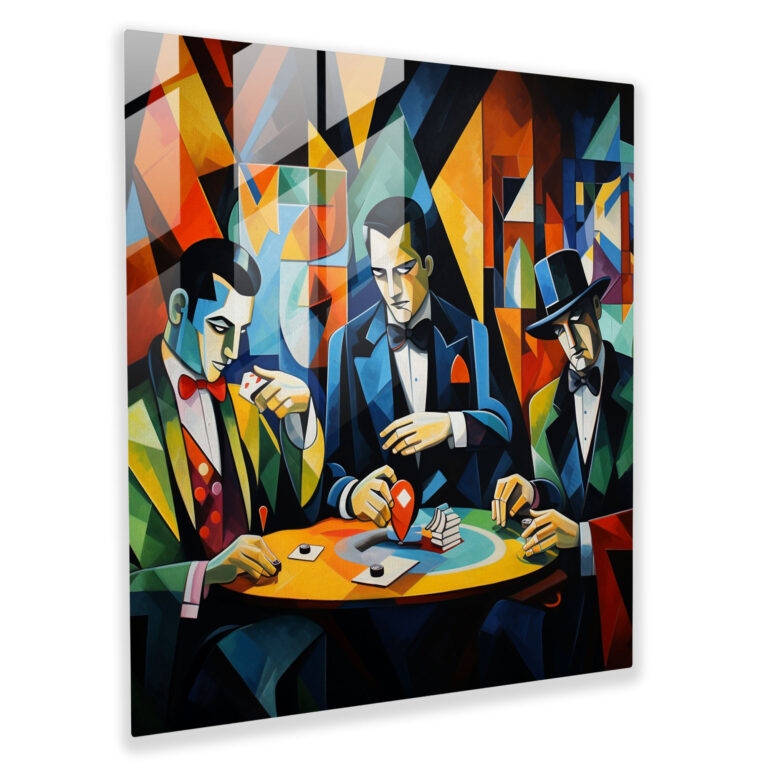 Glasbild Abstrakte Realitäten - Kubistische Gangster beim Pokerspiel - Moderne Glas Wanddekoration