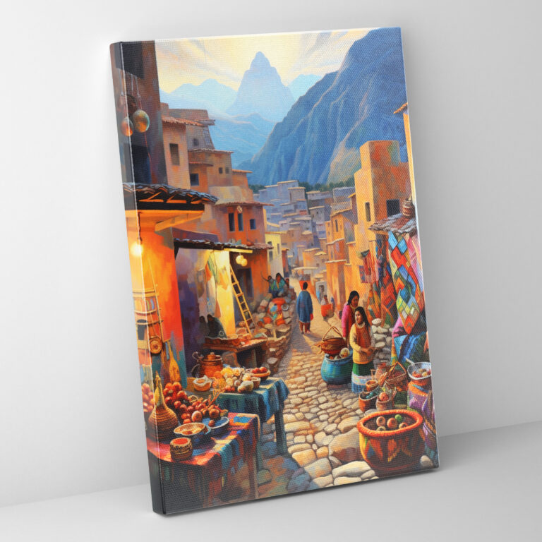 Leinwandbild Inka-Zivilisation - Lebendiges Marktplatz-Wandkunstwerk - Maya Leinwand Wohnkultur Leinwand-Wandkunst