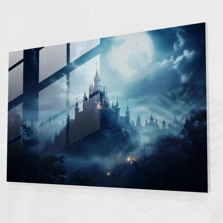 Glasmotiv Burg im mittelalterlichen Stil - Burg Silhouette Glasbild