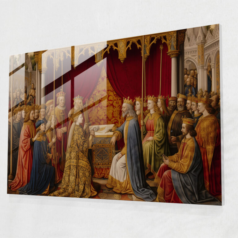 Mittelalterliches Glasbild - Königlicher Hof Illumination - Mittelalter Adlige Moderne Kunst Wanddekoration