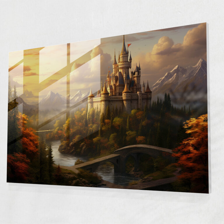 Sonnenuntergang Burg - Mittelalterliches Glasbild