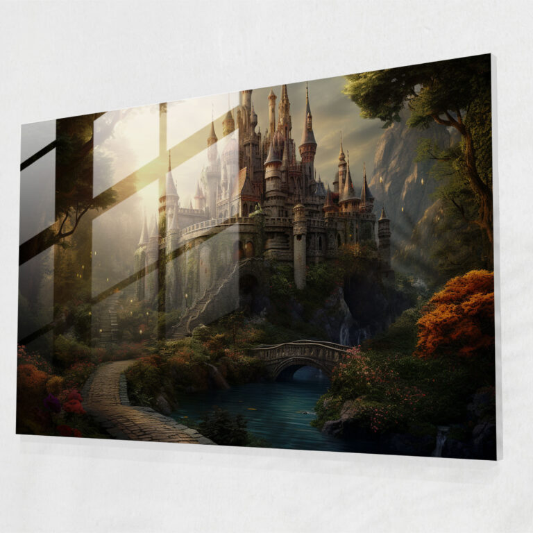 Mittelalterliches Glaswandkunstwerk - Verzauberter Wald - Mittelalter Glasbild Leinwandbild