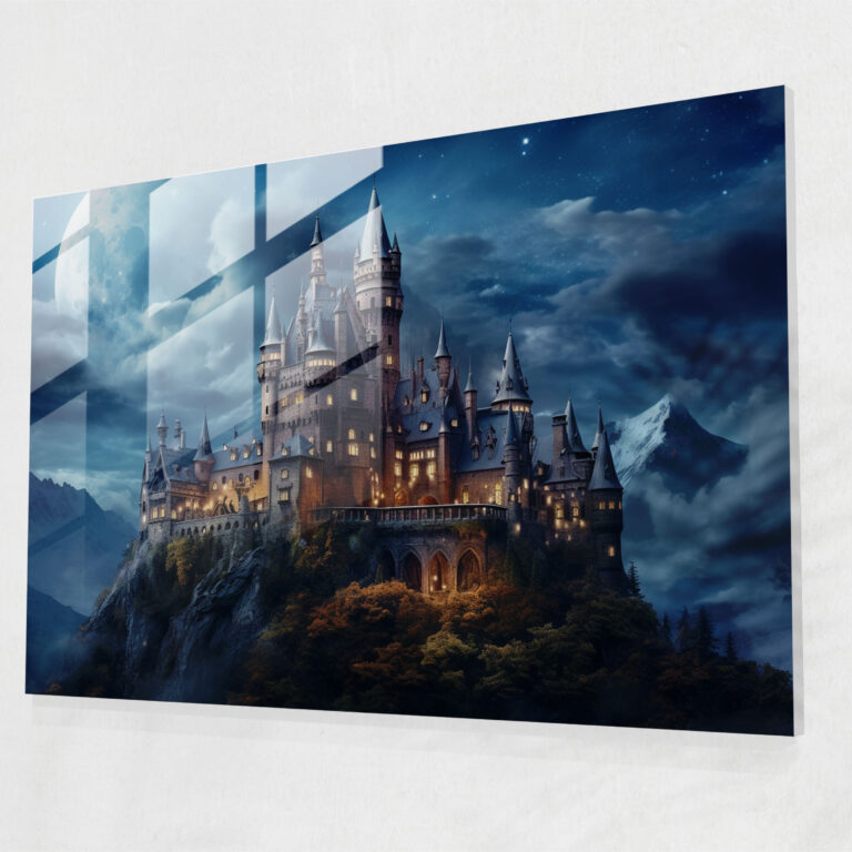 Glasbild Mittelalterliche Burg - Mittelalter Burg Sternenhimmel Moderne Kunst