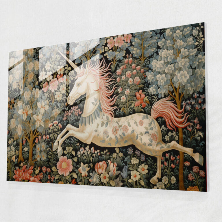 Einhorn im mittelalterlichen Stil - Glasbild für eine märchenhafte Wohnkultur