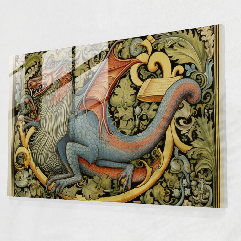 Glasbild mittelalterliches Manuskript - Mittelalter kunstvolle Details Wanddekoration