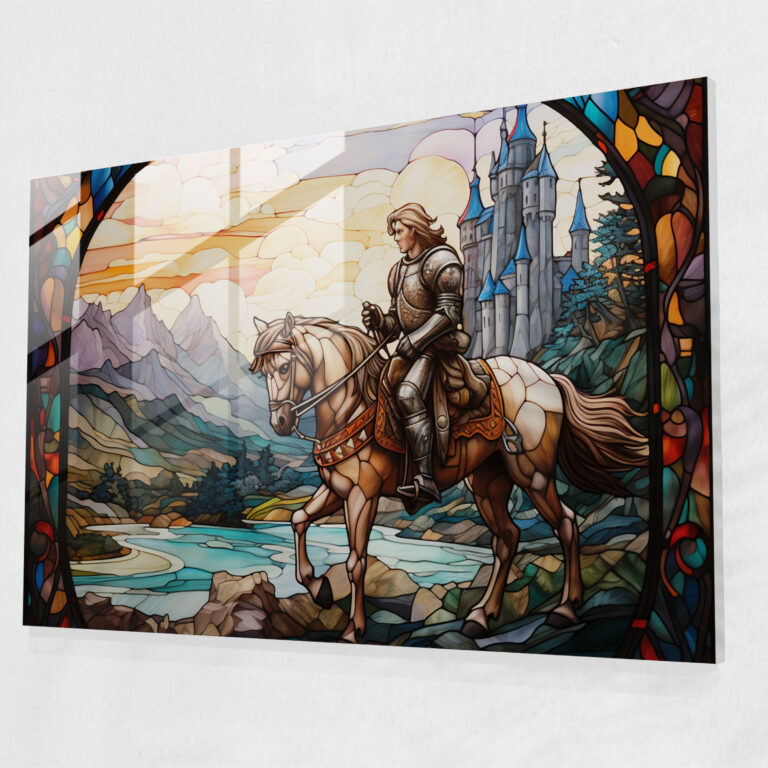 Glasbild Ritter des Mittelalters - Mittelalter Buntglas Glas Wandkunst