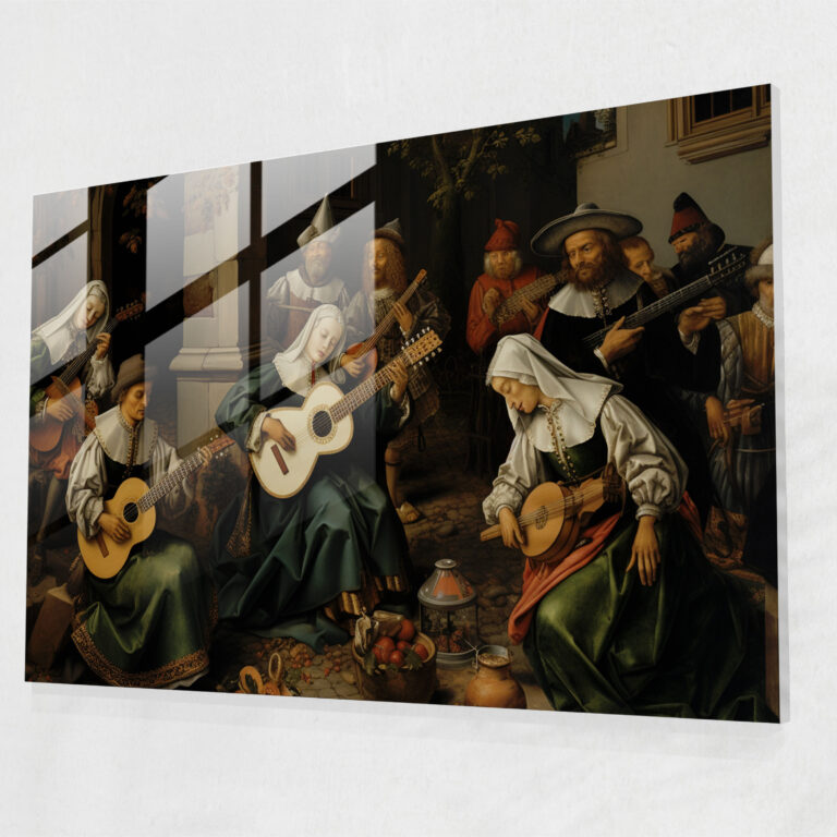 Glasbild mittelalterlicher Musiker - Mittelalter Wohnkultur Mondlicht-Hof Gelassenheit