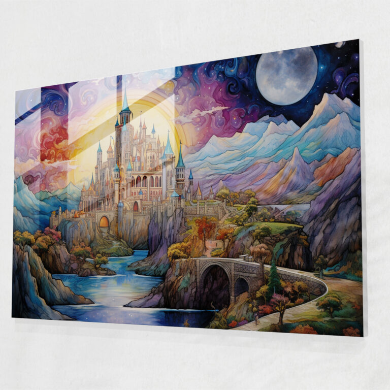 Glasbild Burg des Mittelalters - Mittelalter Wanddekoration Illustriertes Manuskript Landschaft