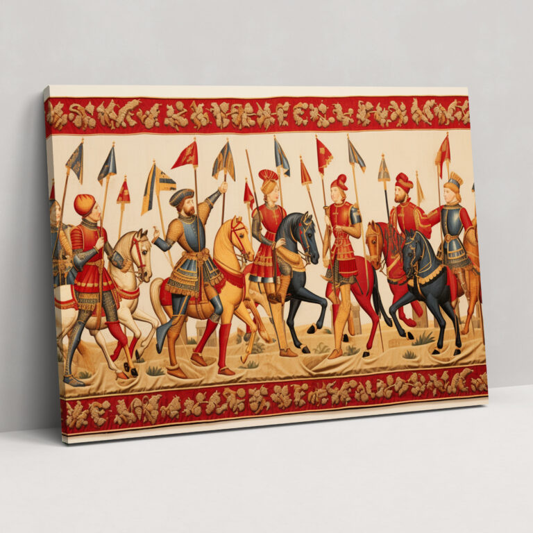 Mittelalterliche Ritter Besticktes Wandteppich-Druck - Mittelalter Turnier Dekoration für Zuhause Ritter