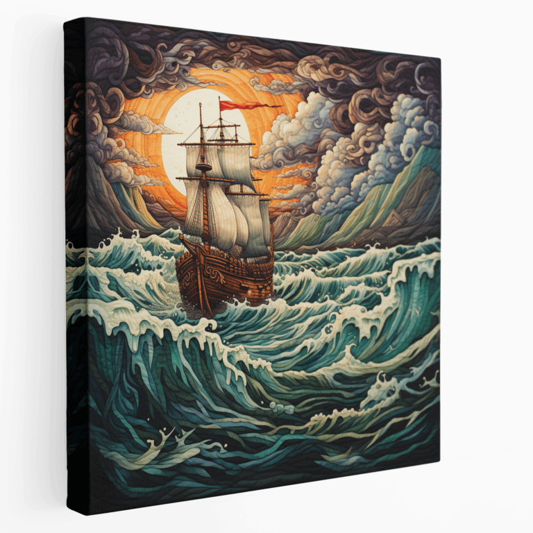 Skandinavisches Wandteppich Leinwandbild mit Wikingerschiff Abenteuer