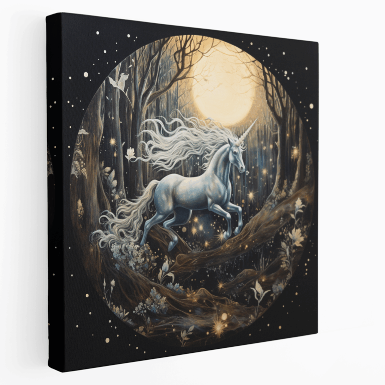 Einhorn im Mondschein Leinwandbild