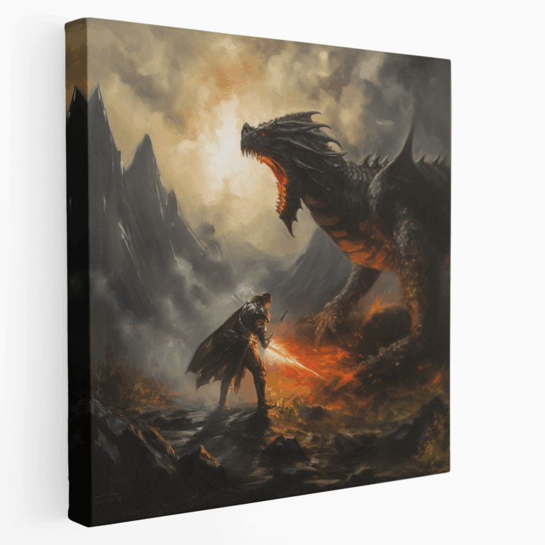 Ritter gegen Drache Leinwandbild