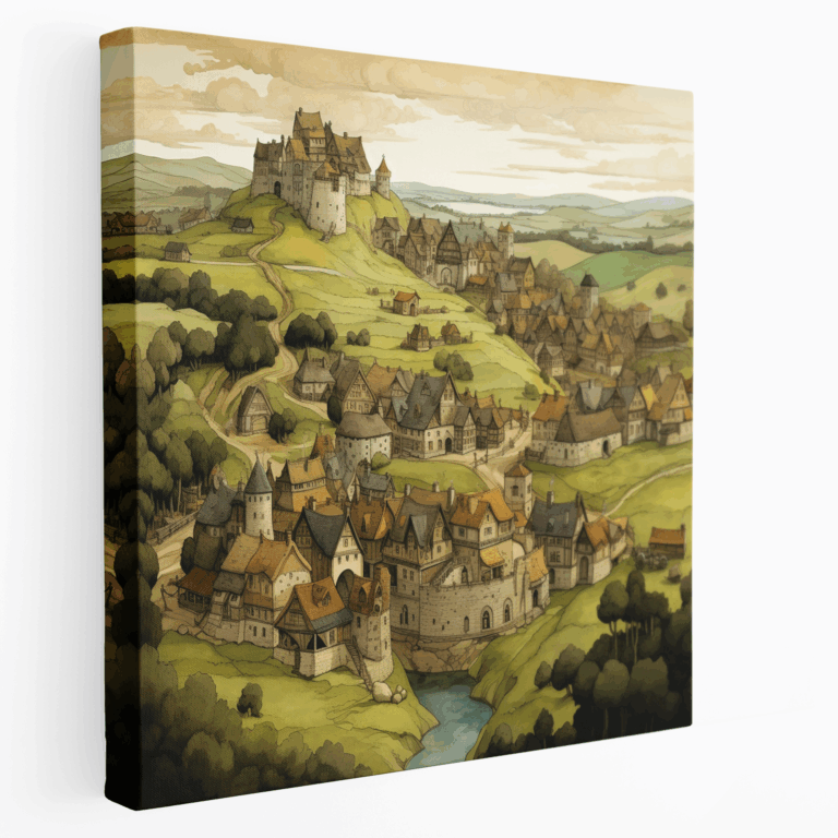 Leinwandbild mittelalterliches Dorf