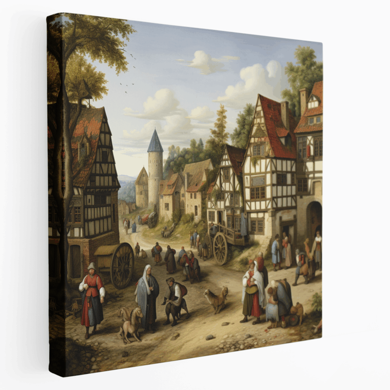 Leinwandbild Mittelalterliches Dorf