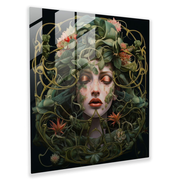 Glasbild Medusas Verzauberter Garten - Medusa Wanddekoration Glaskunst Surrealismus