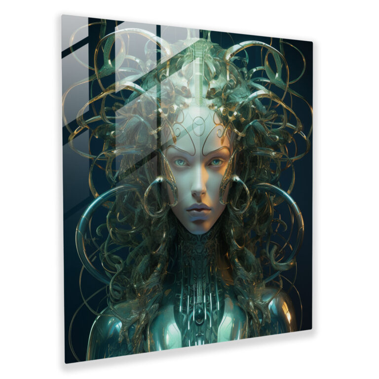 Medusas cybernetischer Aufstieg Glasbild - Medusa Cybernetik Wohn-Dekoration