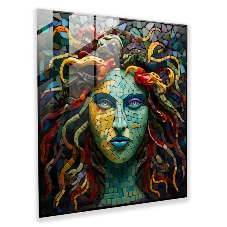 Lebendiges Mosaik Medusa Glasbild - Medusa kunstvolle Handwerkskunst Blickfang Mosaik