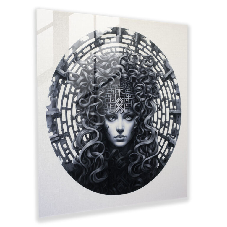 Medusa Labyrinth Silhouette Glasbild - Geheimnisvoll rätselhaft Wanddekoration