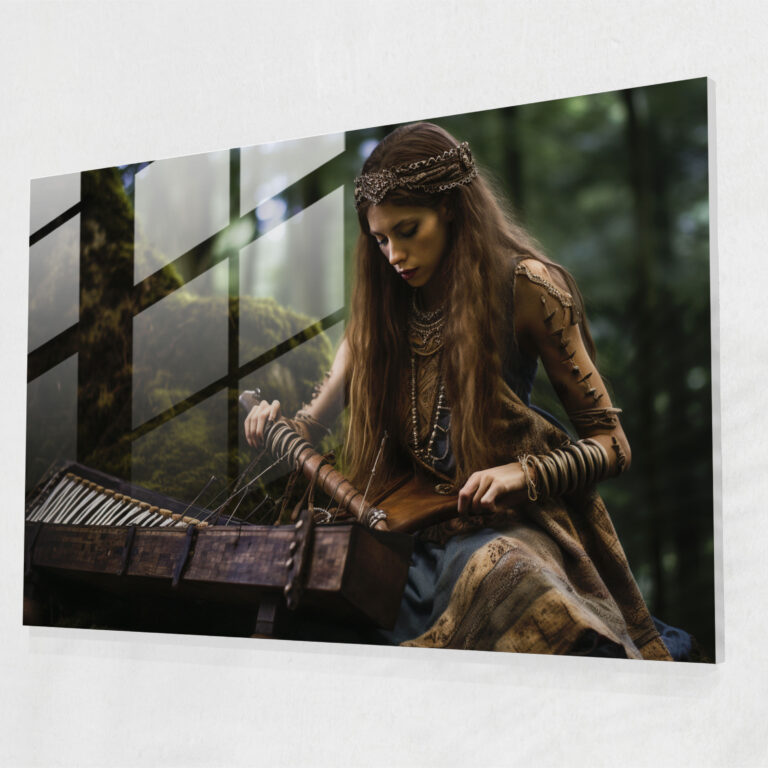 Glasbild Melodische Symphonie im mesolithischen Stil - modernes Kunstwerk für die Wohnraumgestaltung