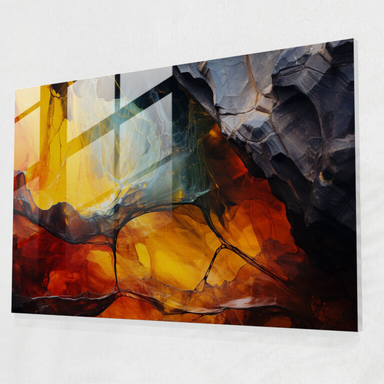 Höhle in der Altsteinzeit Glasbild - Mesolithikum Hausdekoration Höhlenmalerei lebendige Farben
