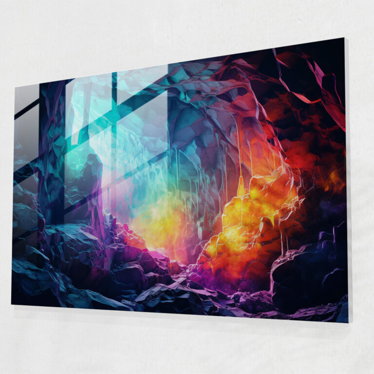 Paleolithisches Neon-Kunstglasbild - Mesolithikum Glas-Wandkunst retro-inspiriertes Design