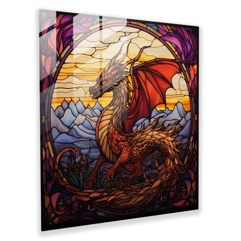 Bezauberndes Drachen Glasbild - Wohnkultur und Wanddekoration - Glas Wandkunst - Modernes Kunstwerk