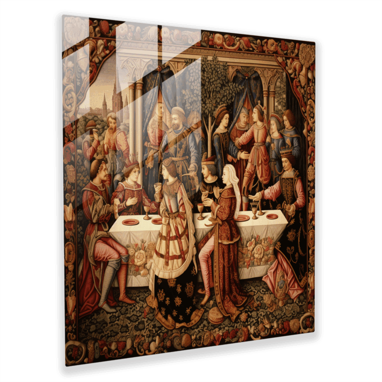 Mittelalterliches Festmahl Glasbild Wanddekoration