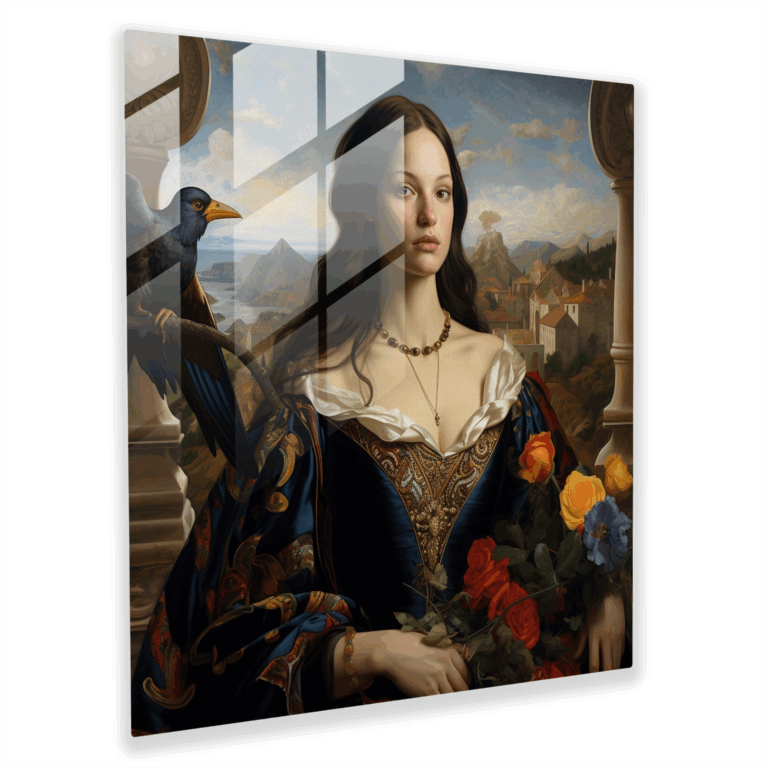 Erlesenens Glasbild eines Renaissancen Ölgemäldes