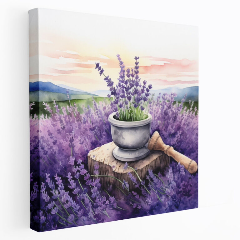 Leinwandbild Lavendelfeld - Medizin Entspannung Aquarellmalerei