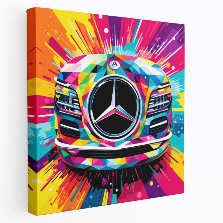 Pop Art Mercedes Leinwandbild - Mercedes Wandbild auf Leinwand Leinwand Lebhaftes Logo.