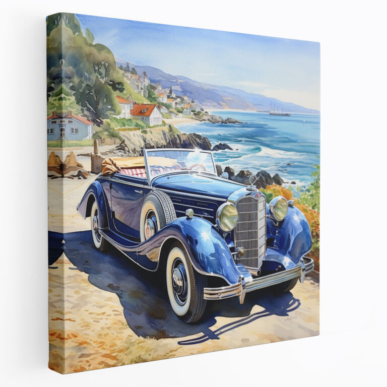 Leinwandbild Mercedes Vintage - Wanddekoration Aquarellgemälde Küstenlandschaft