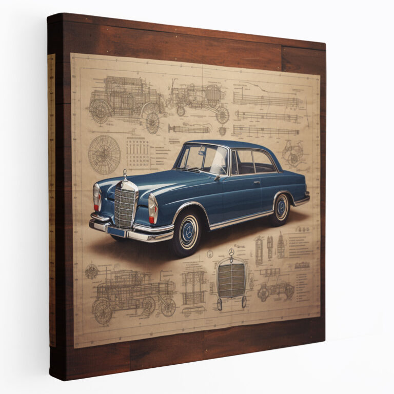 Kunstwerke im Stil klassischer Mercedes-Blueprints - Mercedes Leinwandbild Vintage-Entwurf Nostalgie