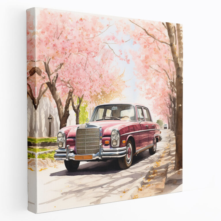 Leinwandbild Vintage Mercedes - Mercedes Kirschblütenbaum Leinwandbild