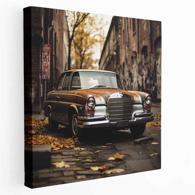 Mercedes Leinwandbild - Grunge-Style Fotografie - Wandkunst - Nostalgie Mercedes Leinwandkunst
