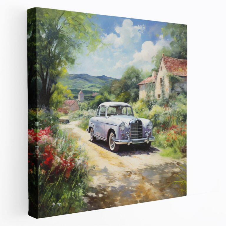 Mercedes Wandkunst - Impressionistisches Landschaftsgemälde - Wohn-Dekoration - Leinwandbild Luxus