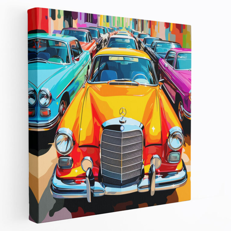Mercedes Wandkunst - Collage lebendiger Autos - Leinwandbild Pop-Art-Stil Wandkunst