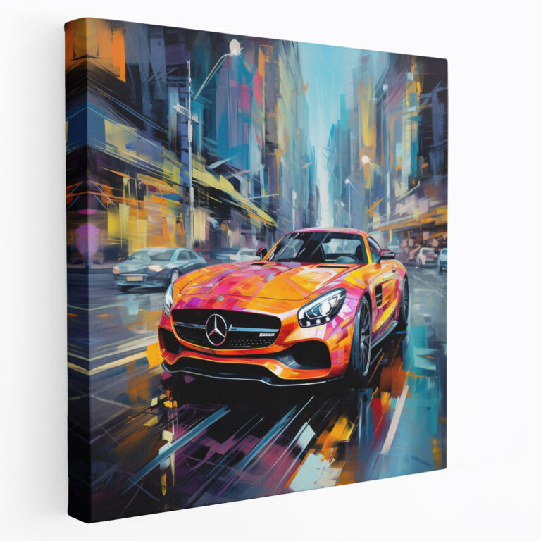 Mercedes Leinwandbild - Modernes abstraktes Wandkunstwerk - Mercedes abstraktes Gemälde Leinwandkunst Stadtszenen