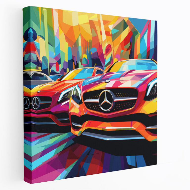 Mercedes Leinwandbild - Pop Art Wanddekoration - Mercedes Leinwand Pop Art Illustration Wandkunst