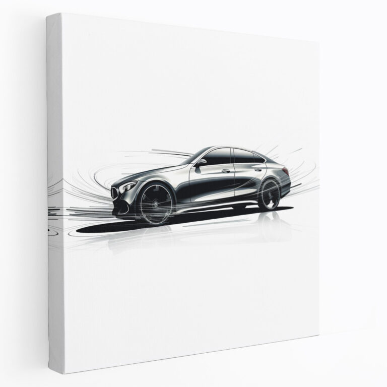 Mercedes Wandkunst - Minimalistisches Skizzen Leinwandbild - Eleganz Bewegung Wandkunst