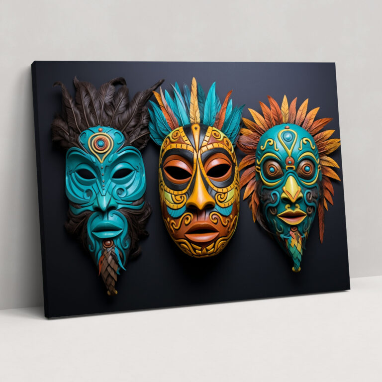 Mesolithische Zeremonialmasken Wanddekoration - Mesolithisch Zeremonielle Kunst Leinwandbild