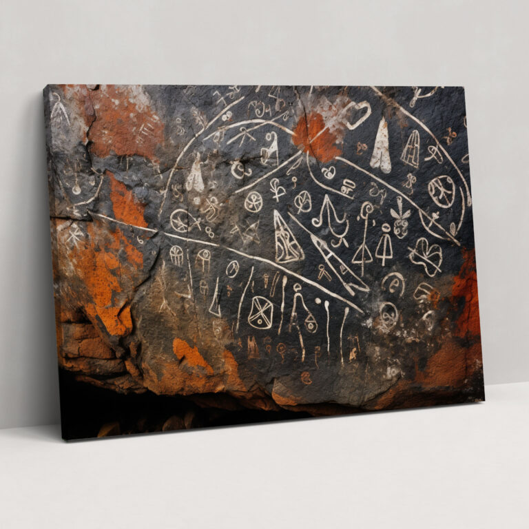 Mesolithische geometrische Wandkunst - Mystisch Leinwandbild Wandkunst