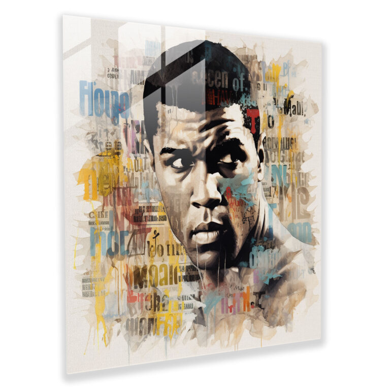 Glasbild Muhammad Ali - Typografie Wanddekoration
