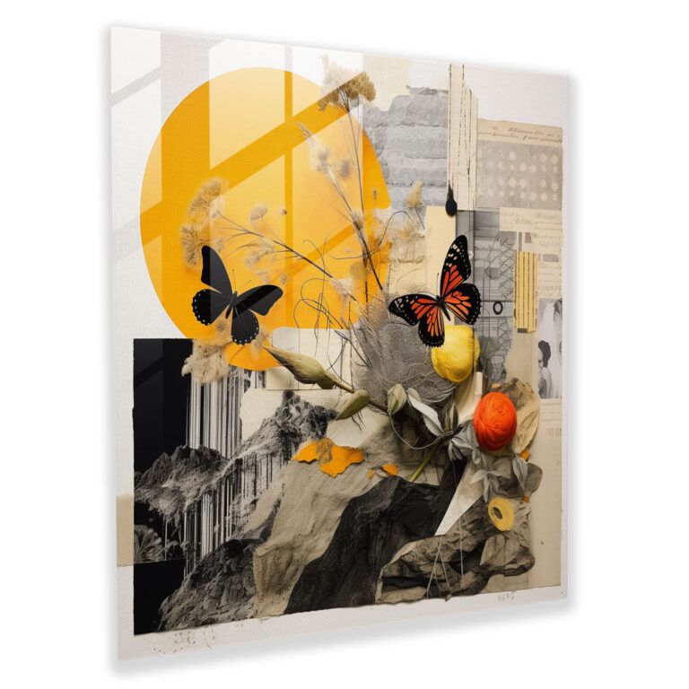 Faszinierendes zeitgenössisches Glasbild - Verschmelzung verschiedener Elemente und Texturen Glaswandkunst