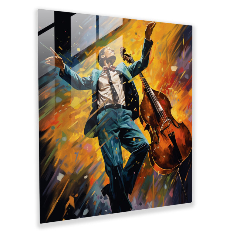 Rhythmische Harmonie: Energievolles Glasbild - Jazz Glas Wandkunst für die Wohnraumgestaltung
