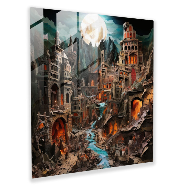 Helm's Deep Glaswandkunst - Mittelerde Aussagekräftiges Design Glasbild Farbenfrohe Acrylmalerei