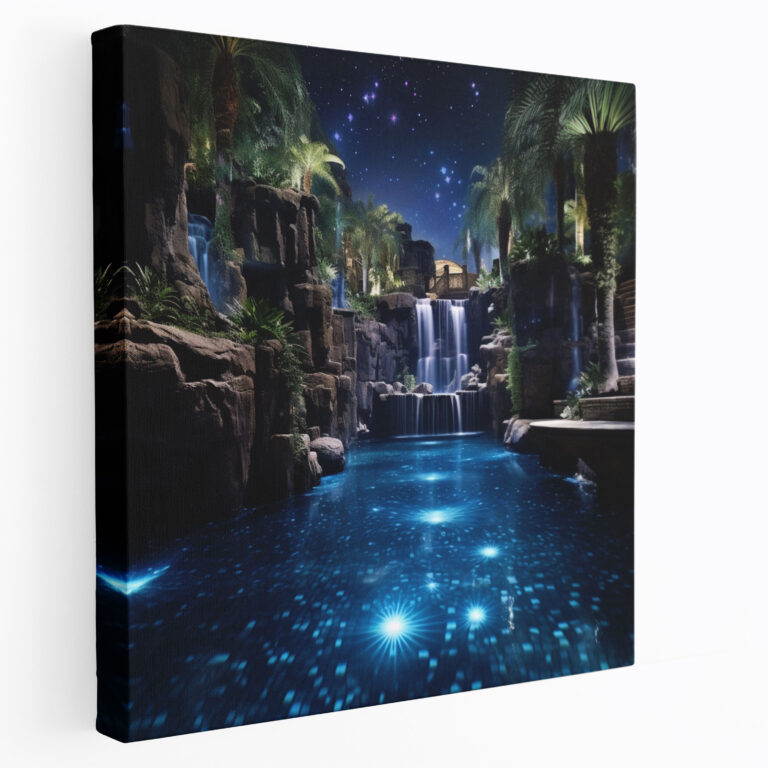 Leinwandbild Mitternachts-Wasserfall - Mitternacht Wanddekoration Leinwand Wasserfall