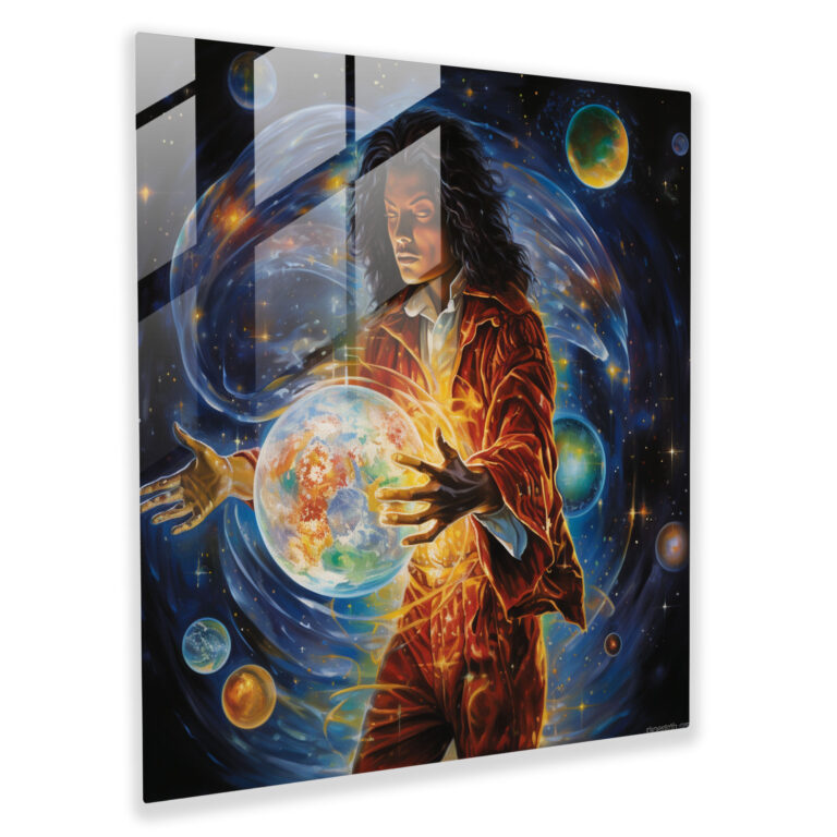 Glasbild Michael Jackson - Michael Jackson kosmische Elemente moderne Kunst Glaswandkunst