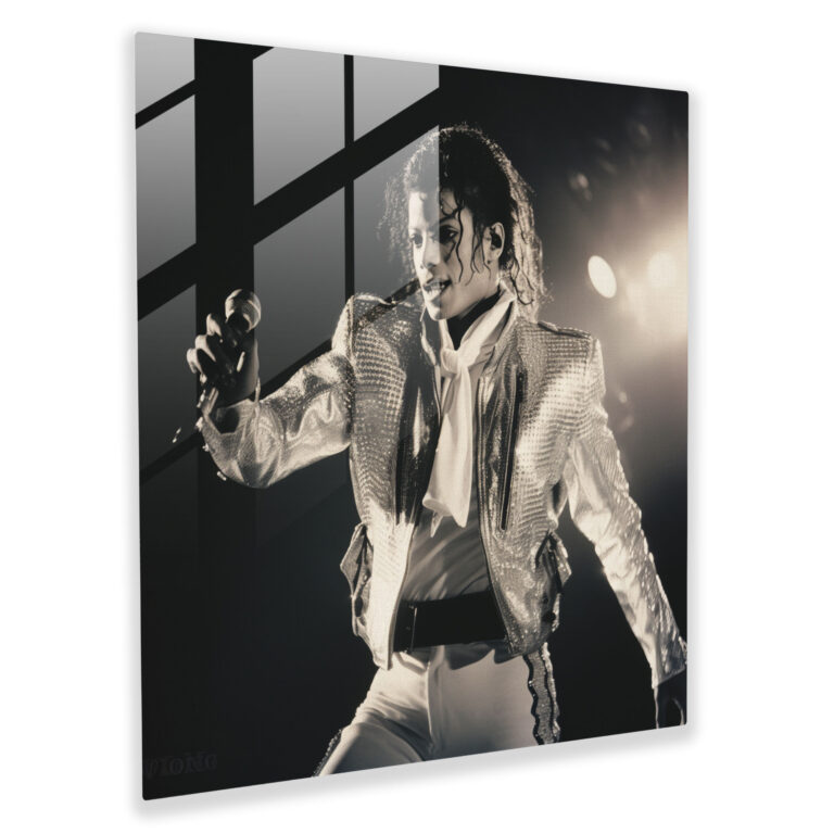 Glasbild Michael Jackson - Vintage Schwarz-Weiß Performance - Vintage Fotografie Moderne Kunst Glaswandkunst
