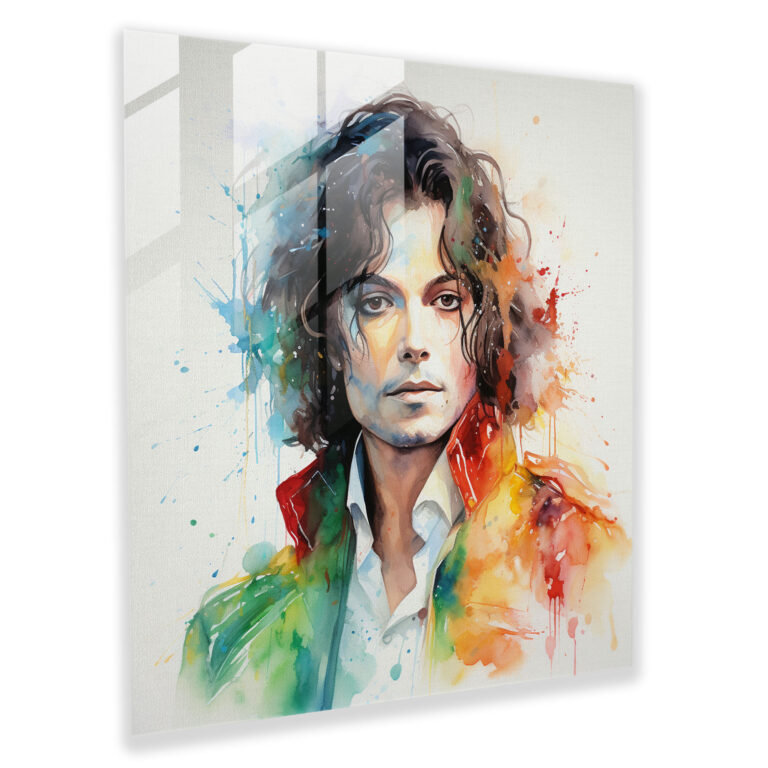 Glasbild Michael Jackson - Lebendiges Aquarellporträt - Feine Pinselarbeit