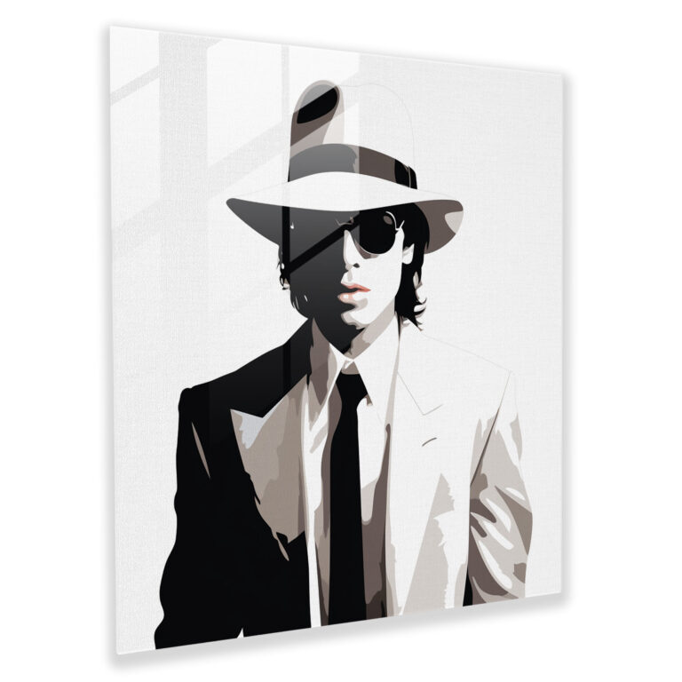 Michael Jackson Glasbild mit zeitloser Silhouette - Michael Jackson Wanddekoration moderne Kunst minimalistisches Design